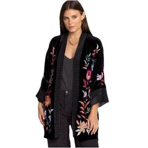 NWOT Johnny Was Sandra Velvet Floral Embroidered Boho Kimono Jacket Black $398